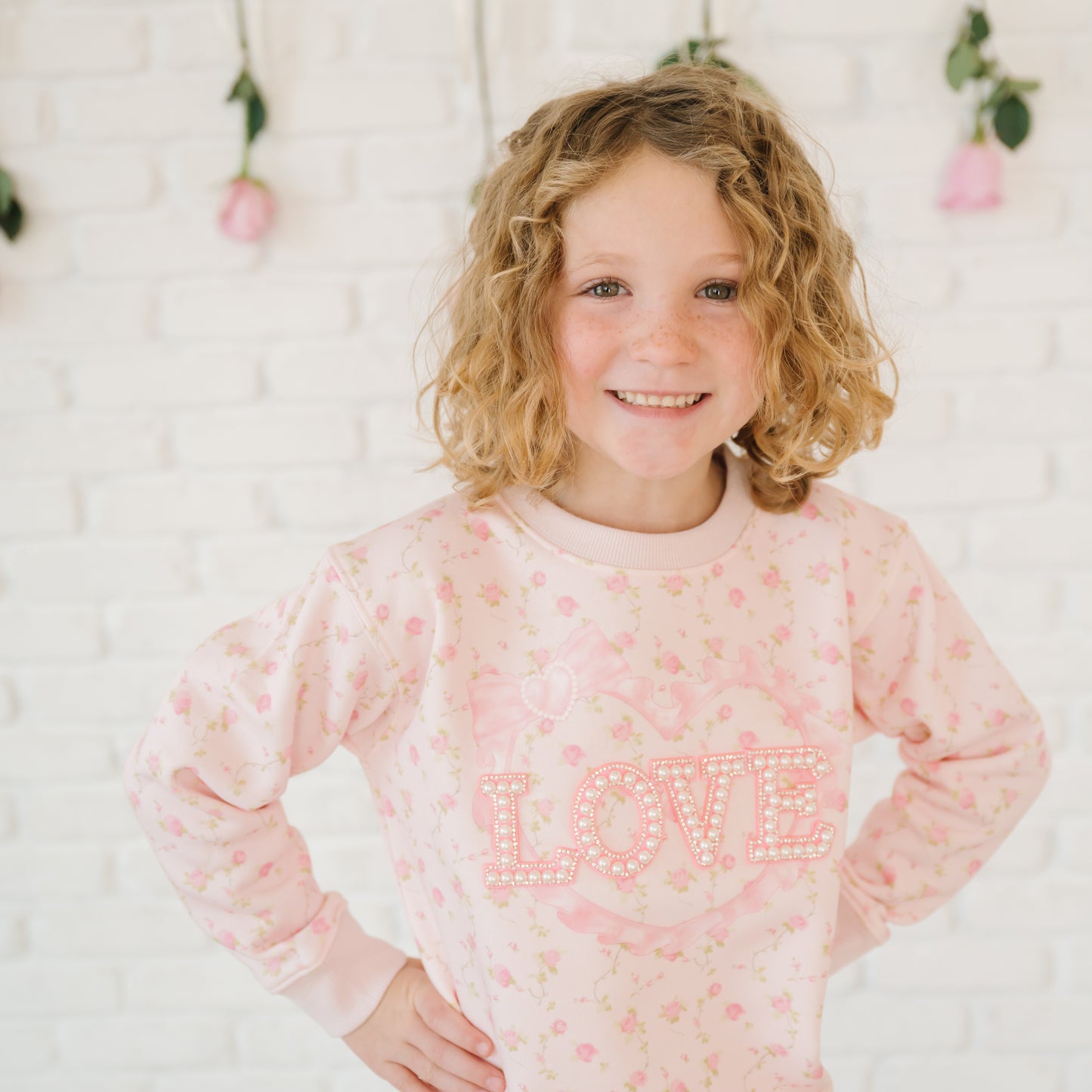 Sweet Wink Girls Pink Rose Floral Love Patch Sweatshirt - Pink by Sweet Wink