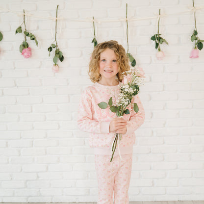 Sweet Wink Girls Pink Rose Floral Love Patch Sweatshirt - Pink by Sweet Wink