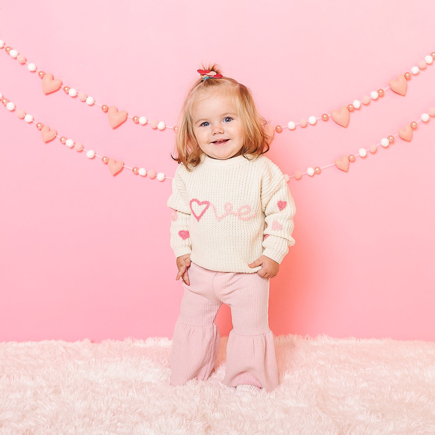 Sweet Wink Girls Ivory Ditsy Love Valentine's Day Knit Sweater