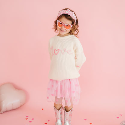 Sweet Wink Girls Ivory Ditsy Love Valentine's Day Knit Sweater by Sweet Wink