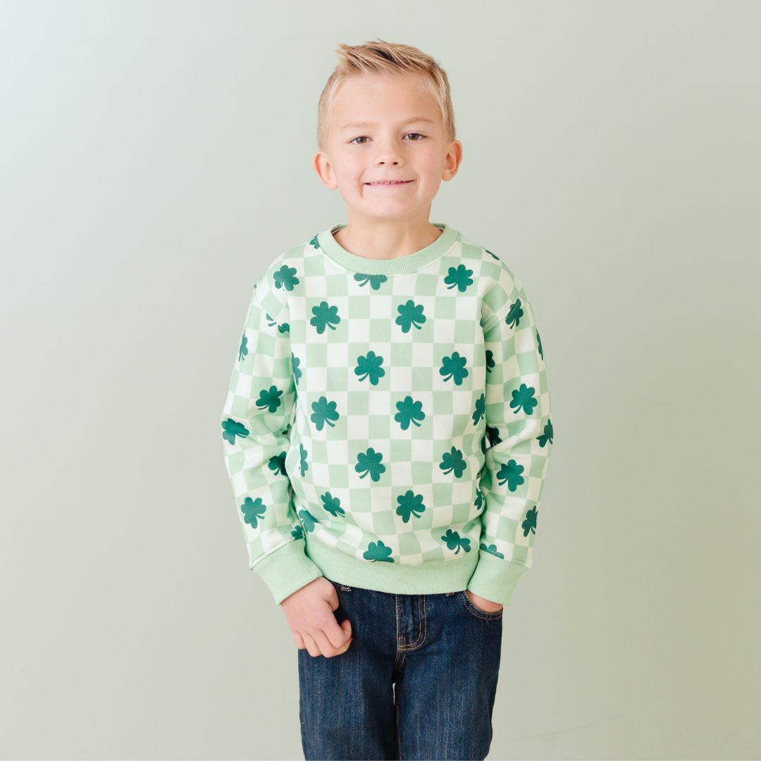 Sweet Wink Boys Green Checkered St. Patrick's Day Shamrocks Sweatshirt