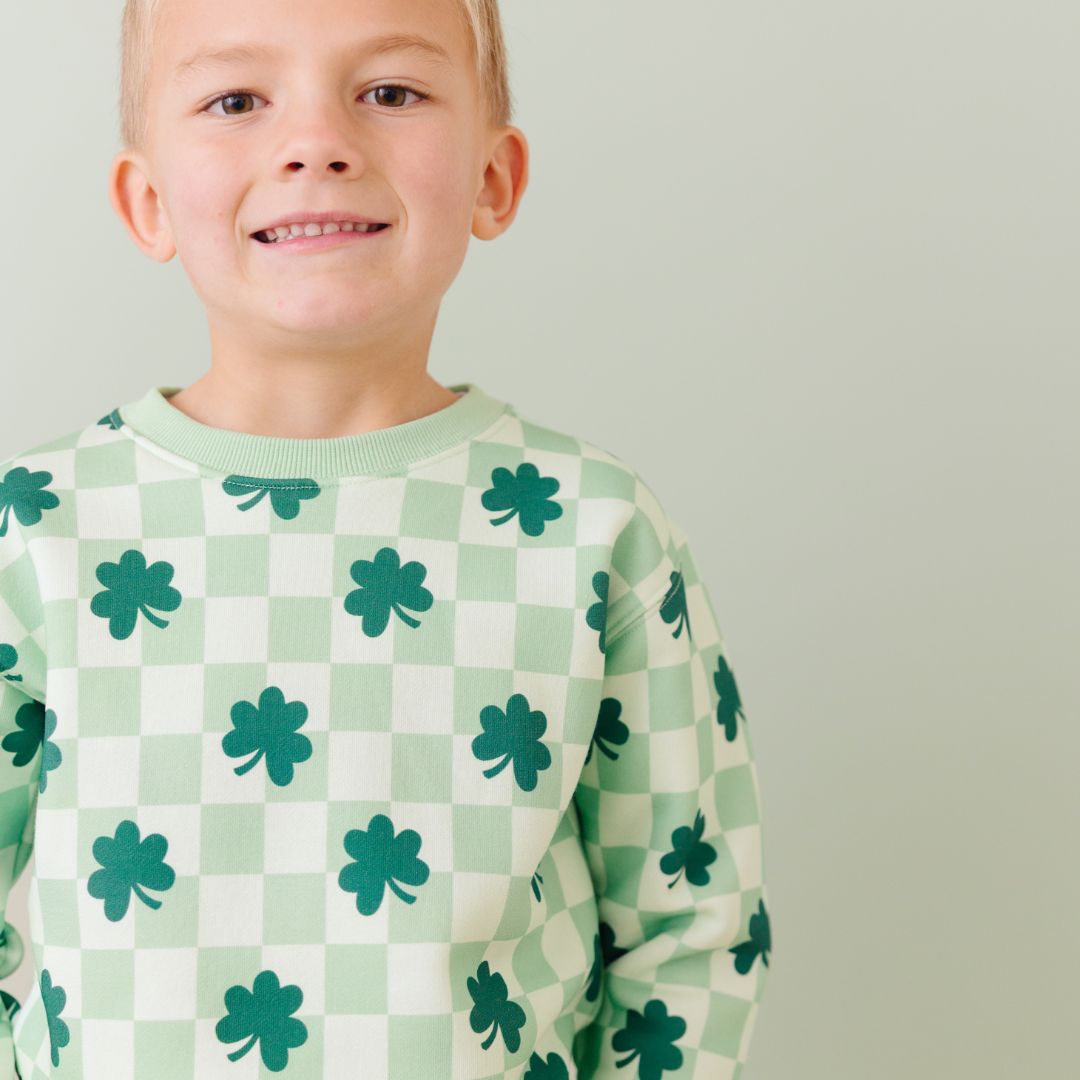 Sweet Wink Boys Green Checkered St. Patrick's Day Shamrocks Sweatshirt