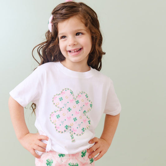 Sweet Wink Girls Pink Tee Shirt - Ditsy Floral St. Patrick's Day Shamrock by Sweet Wink