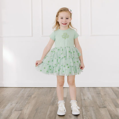 Sweet Wink Girls Green Flocked St. Patrick's Day Shamrock Tiered Tutu Dress by Sweet Wink