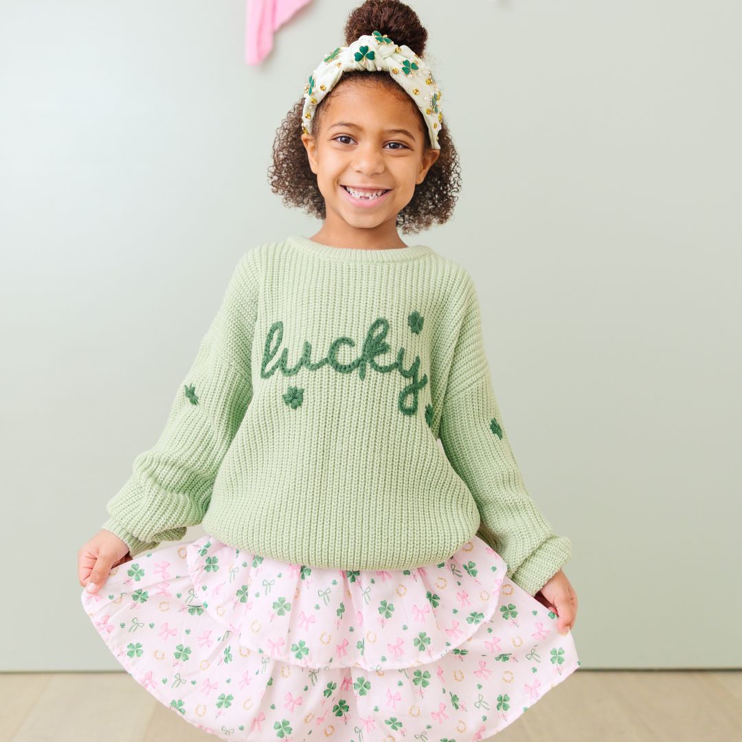 Sweet Wink Girls Green Lucky Shamrock St. Patrick's Day Knit Sweater by Sweet Wink