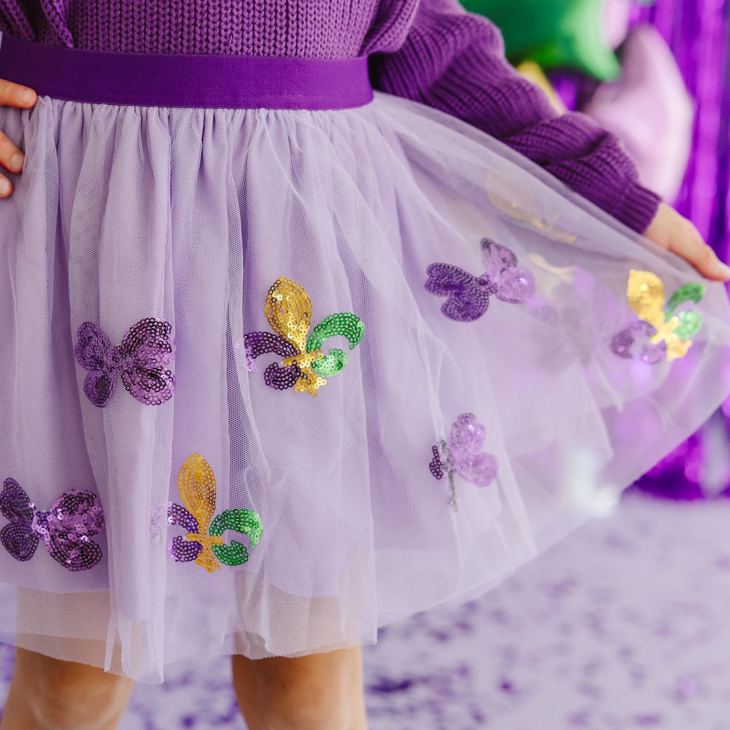 Sweet Wink Girls Fleur De Lis Sequin Mardi Gras Tutu - Lavender by Sweet Wink