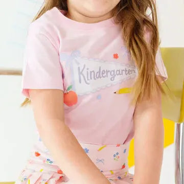 Sweet Wink Girls Pink Back to School Bow Pennant Shirt - Kindergarten