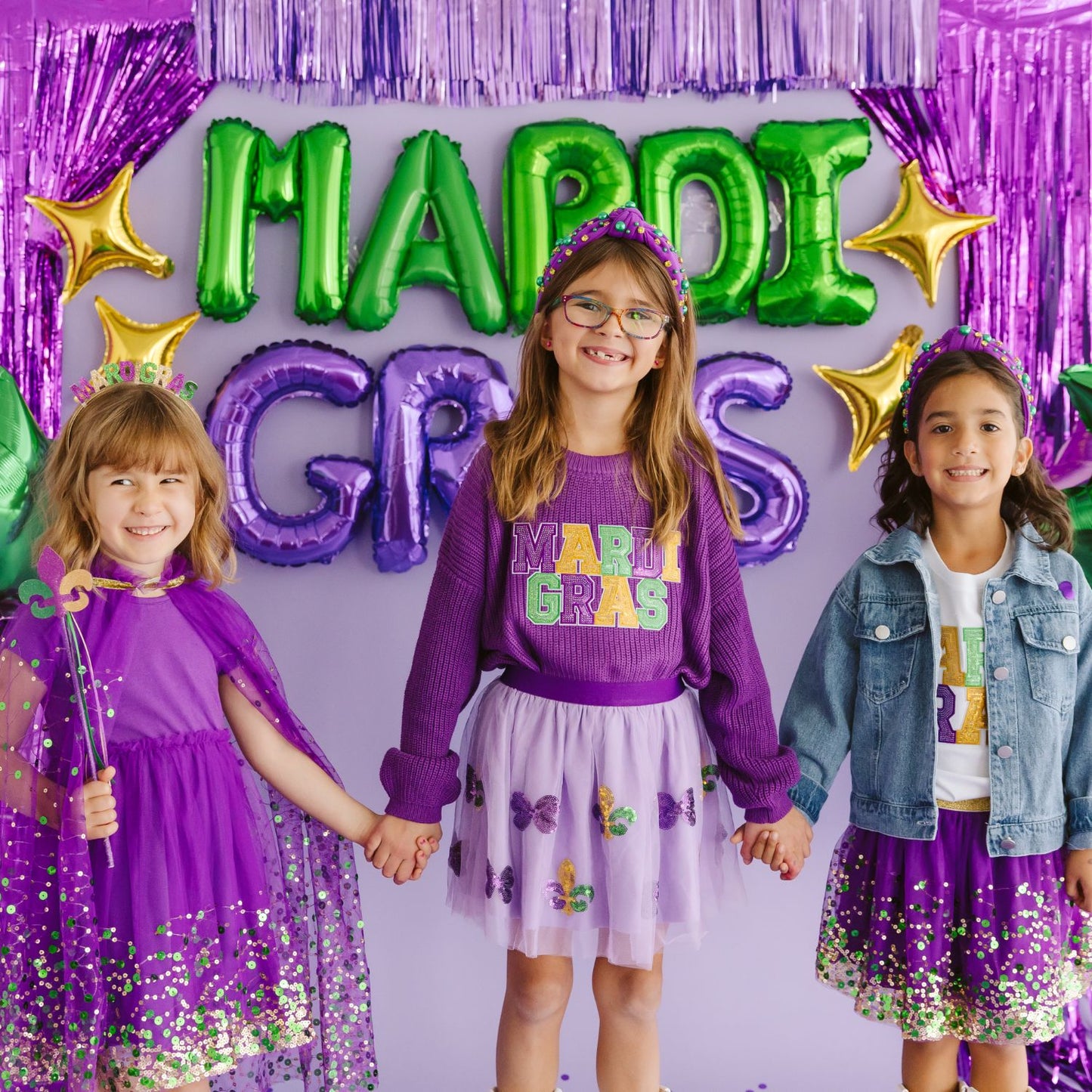 Sweet Wink Girls Mardi Gras Knit Sweater - Purple with Sequins by Sweet Wink