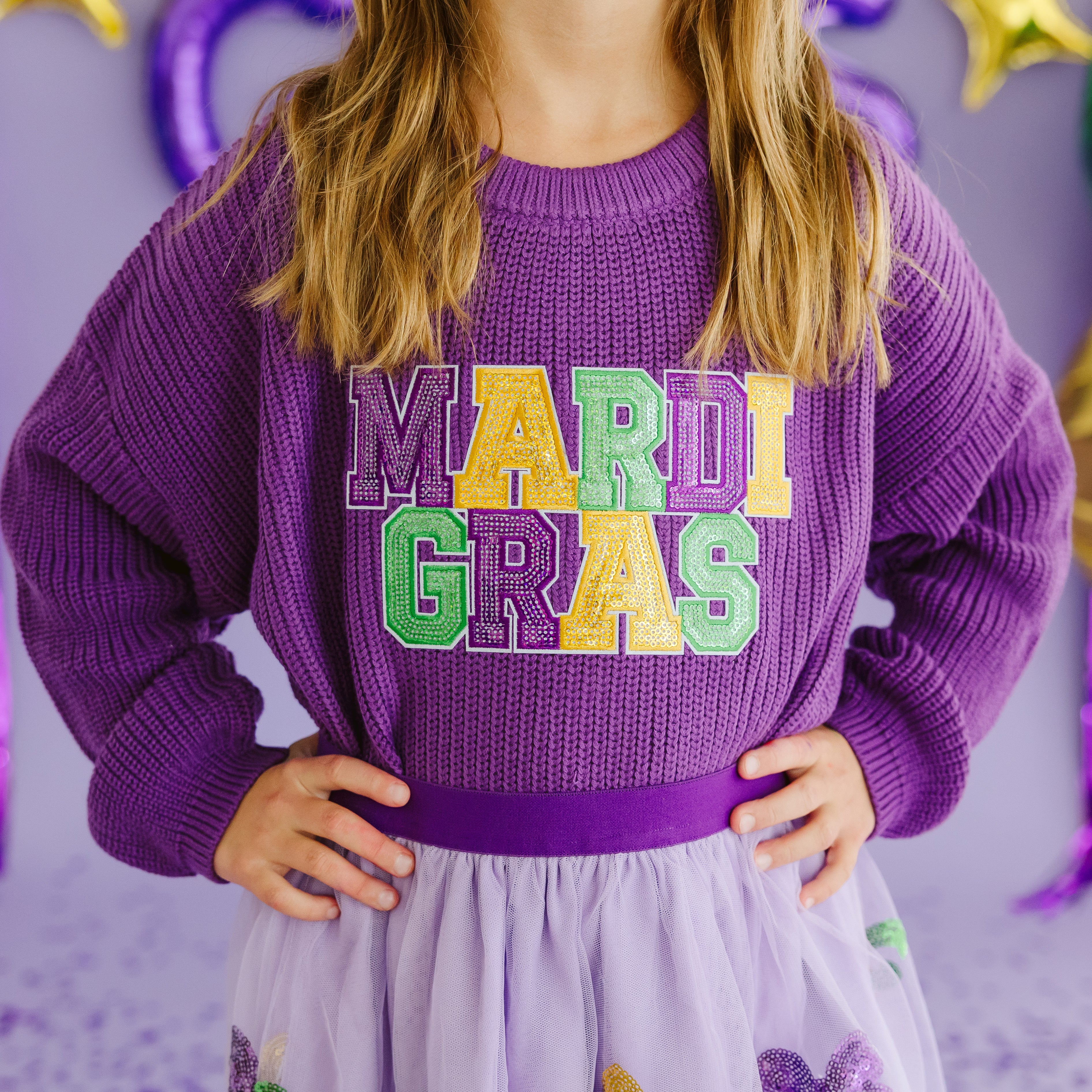 Sweet Wink Mardi Gras Patch Sweatshirt - Lavender main image 1