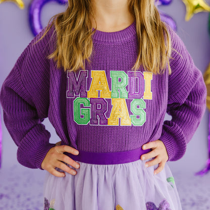 Sweet Wink Girls Mardi Gras Knit Sweater - Purple with Sequins by Sweet Wink