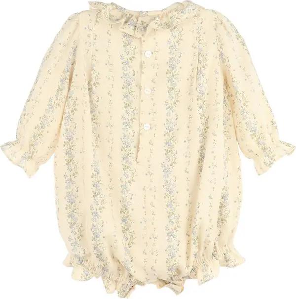 Luli & Me Girls Yellow Autumn Tapestry Bubble - Blue Smocking by Luli & Me
