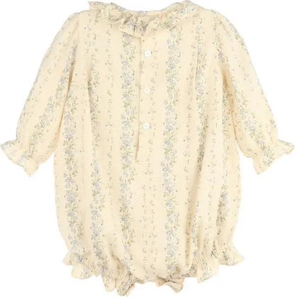 Luli & Me Girls Yellow Autumn Tapestry Bubble - Blue Smocking by Luli & Me