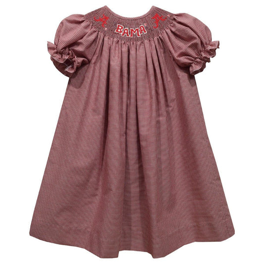 Vive la Fete Girls Smocked Red Gingham Bishop Dress - Alabama Crimson Tide