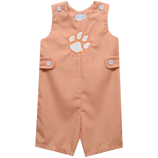 Vive la Fete Boys Embroidered Orange Gingham Jon Jon - Clemson Tiger Paw