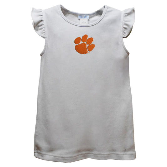 Vive la Fete Girls White Knit Angel Sleeve Top - Orange Clemson Tiger Paw
