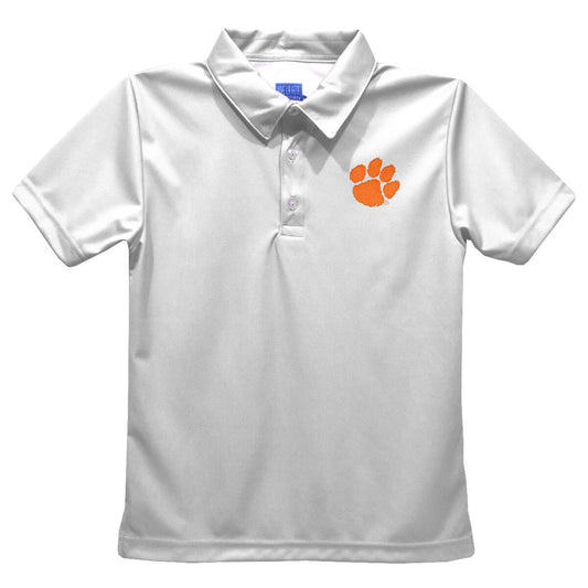 Vive la Fete Boys Embroidered Polo Shirt - Orange Clemson Tiger Paw