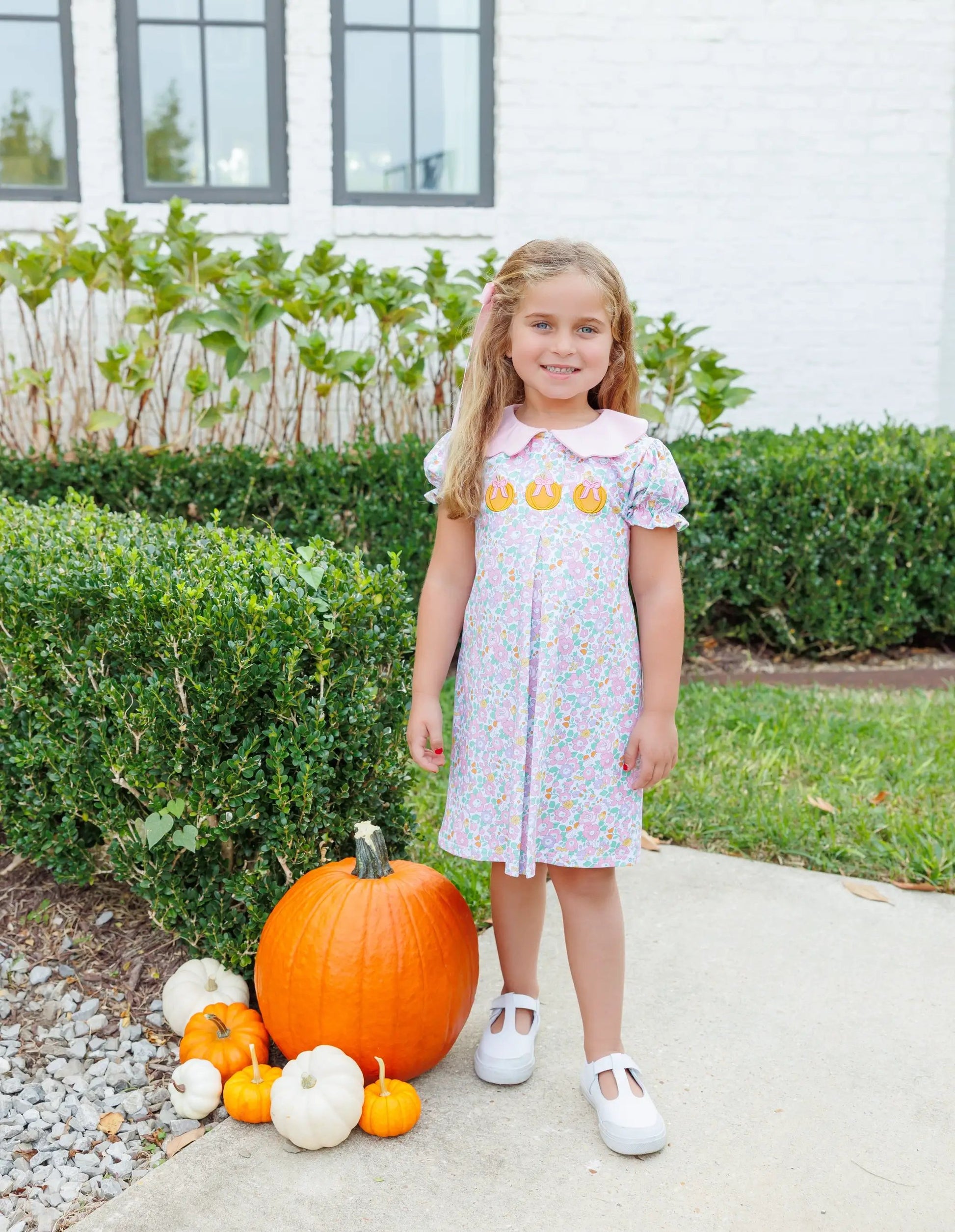Trotter Street Kids Girls Pink Pumpkin Floral Dress