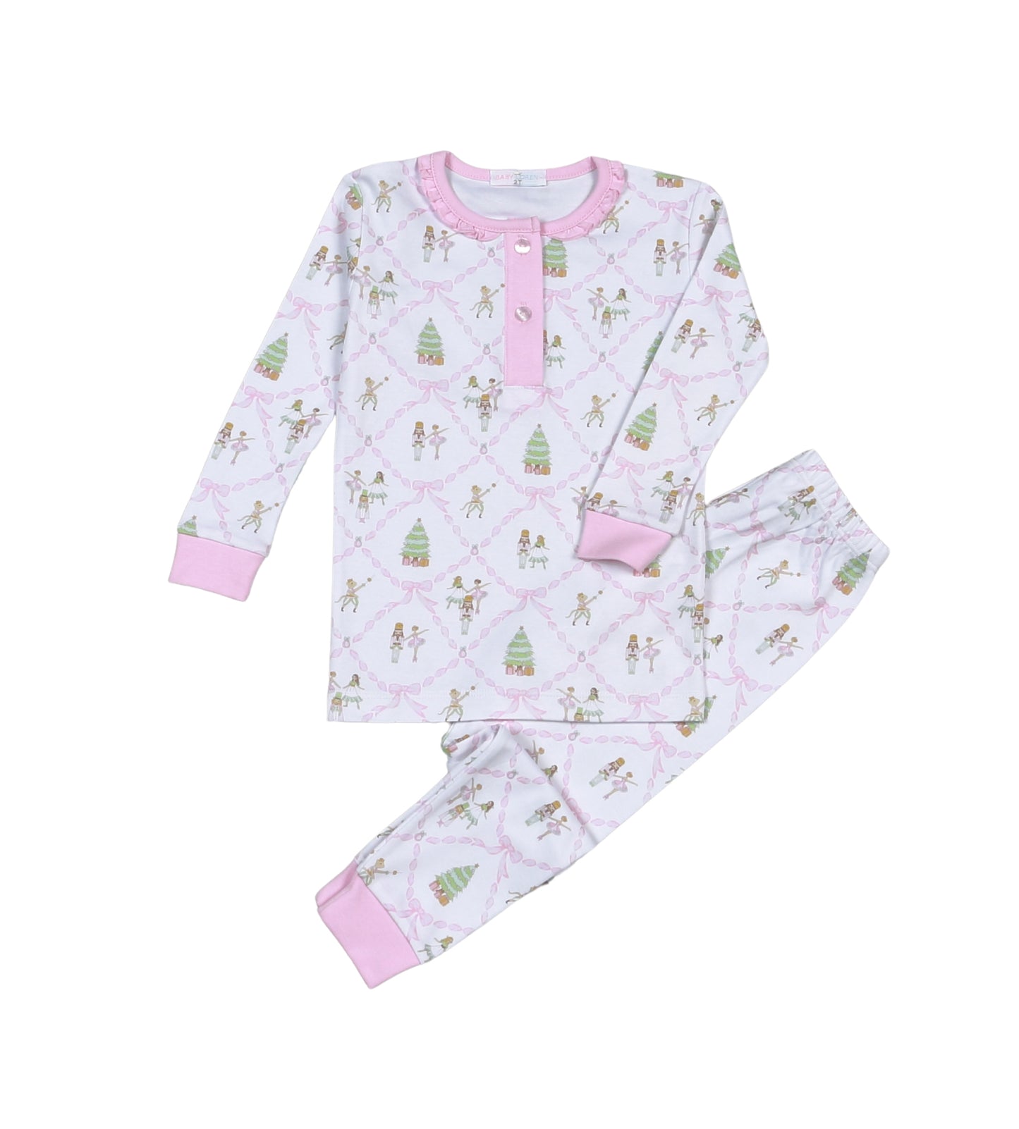 Baby Loren Girls Pink Christmas Nutcrackers Two Piece Loungewear Set by Baby Loren