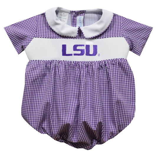 Vive la Fete Baby Boys Smocked Purple Gingham Bubble - LSU
