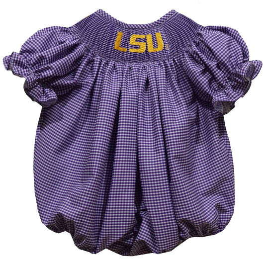Vive la Fete Baby Girls Smocked Purple Gingham Bubble - LSU