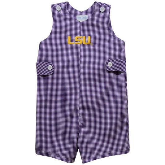 Vive la Fete Boys Embroidered Purple Gingham Boys Jon Jon - LSU
