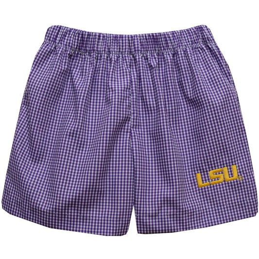 Vive la Fete Boys Embroidered Purple Gingham Pull On Short - LSU