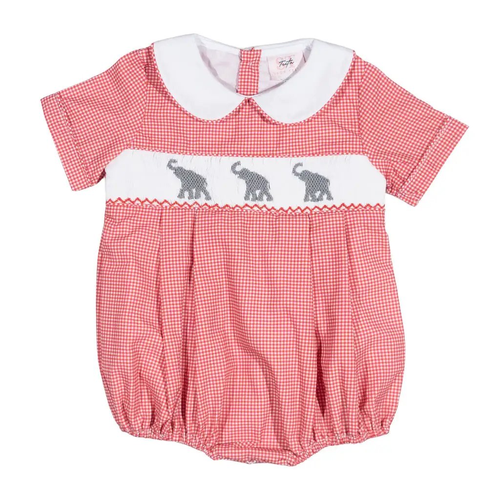 Shop Teeta Baby Boys Noah Bubble - Red Gingham Smocked Alabama Elephants