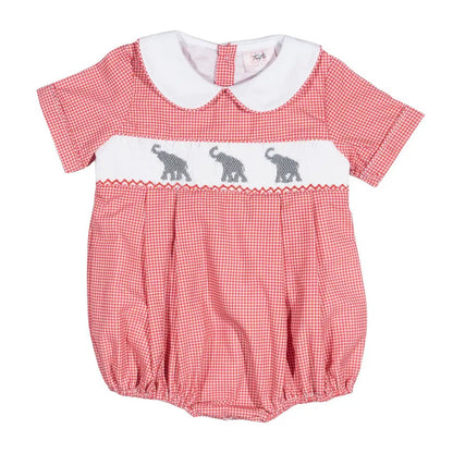 Shop Teeta Baby Boys Noah Bubble - Red Gingham Smocked Alabama Elephants