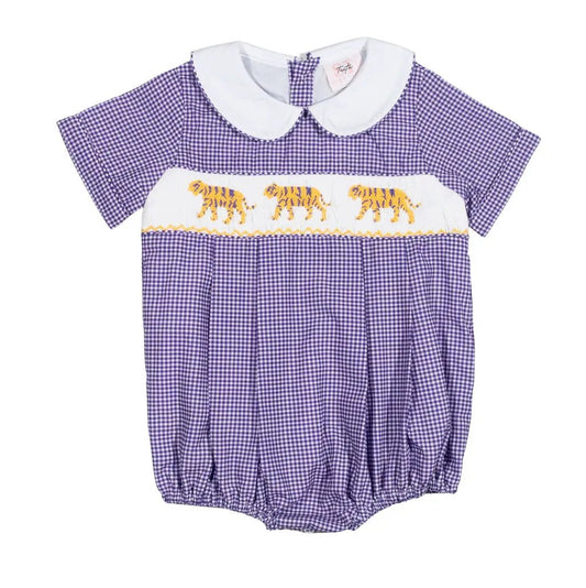 Shop Teeta Boys Noah Bubble - Purple Gingham with Smocked LSU Tigers