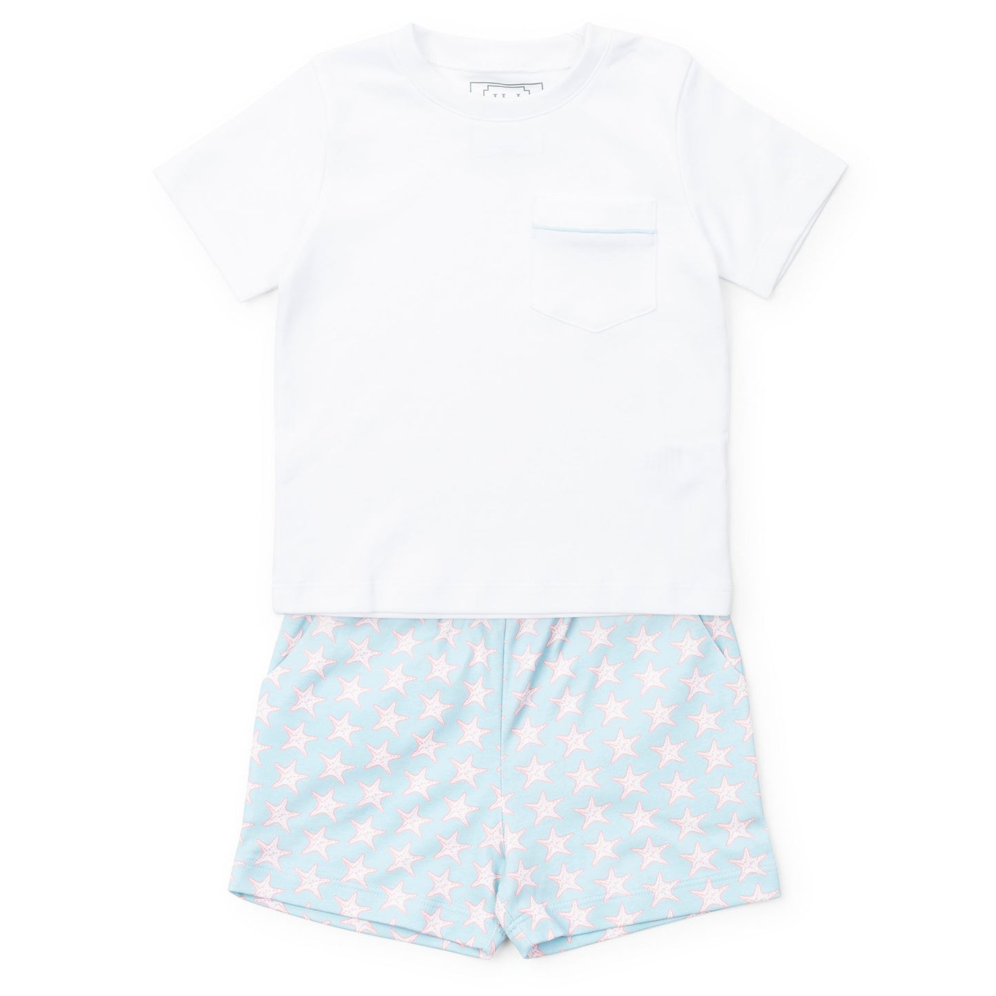 Lila & Hayes Boys Walker Short Set - Blue Seaside Starfish with White Shirt by Lila & Hayes
