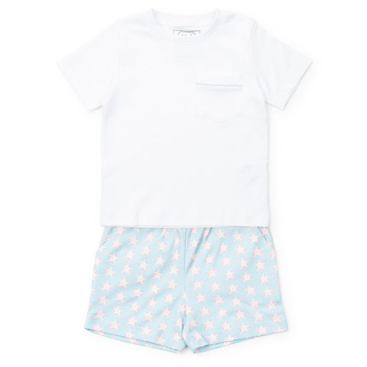 Lila & Hayes Boys Walker Short Set - Blue Seaside Starfish with White Shirt by Lila & Hayes