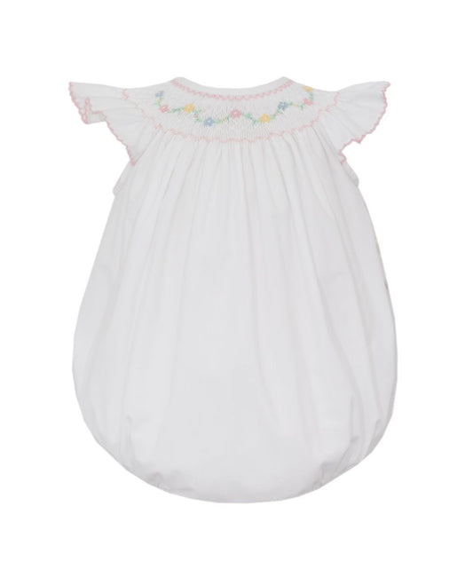Petit Bebe Girls White Poplin Bishop Bubble with Angel Wing Sleeves by Petit Bebe