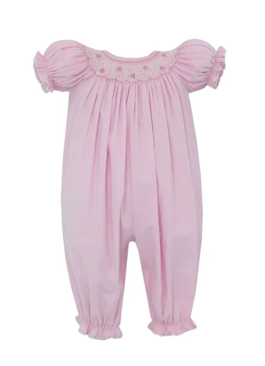 Petit Bebe Girls Pink Corduroy Long Bishop Bubble - Short Sleeve