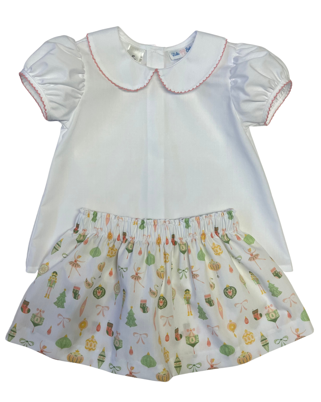 LuLu BeBe Girls Christmas Nutcracker Print Skirt with Peter Pan Collar Top by LuLu BeBe