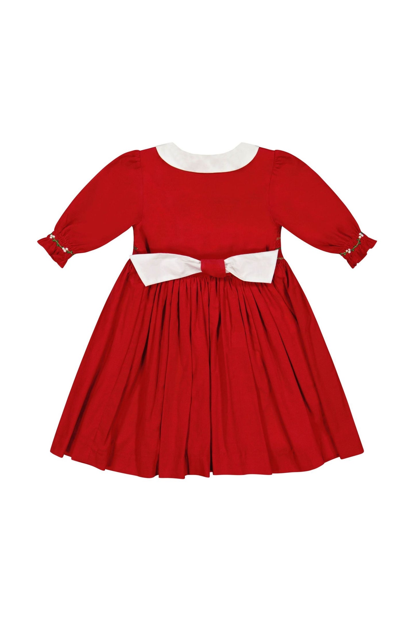 Antoinette Paris Girls Smocked Button Front Olympe Christmas Dress - White Collar - Red