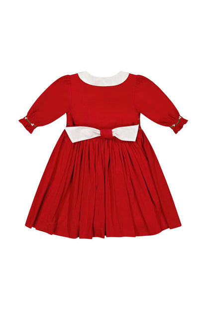 Antoinette Paris Girls Smocked Button Front Olympe Christmas Dress - White Collar - Red