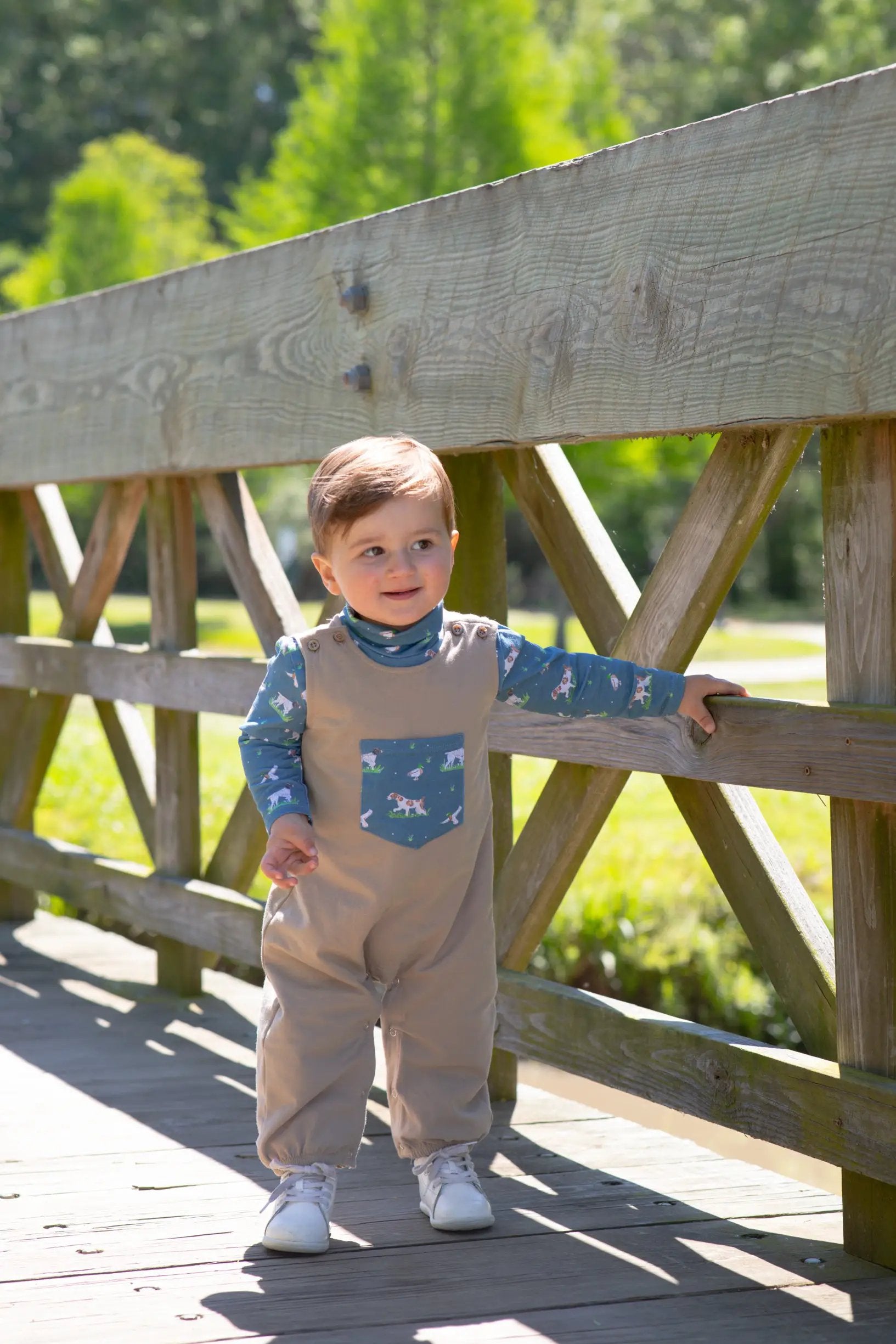 Trotter Street Kids Baby Boys Tan & Blue On the Hunt Longall Set