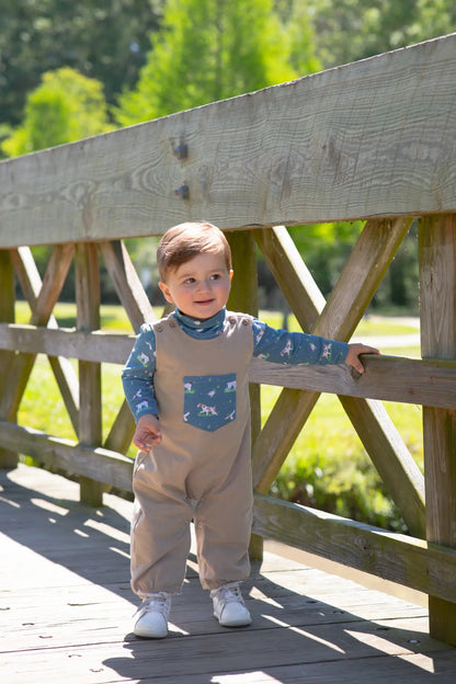 Trotter Street Kids Baby Boys Tan & Blue On the Hunt Longall Set