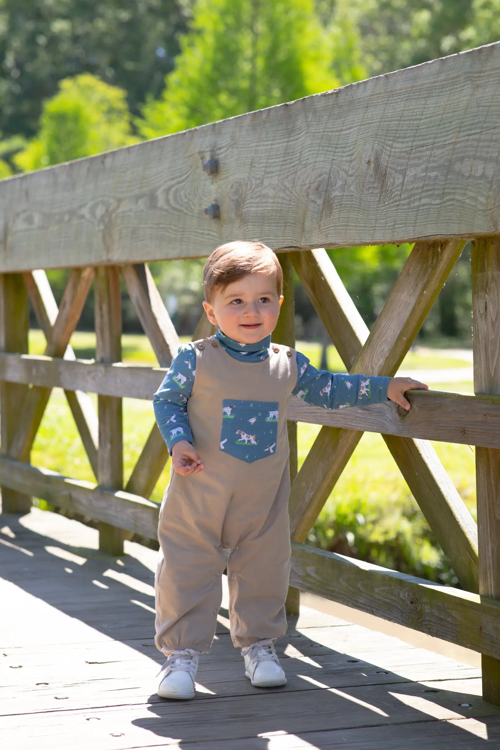 Trotter Street Kids Baby Boys Tan & Blue On the Hunt Longall Set