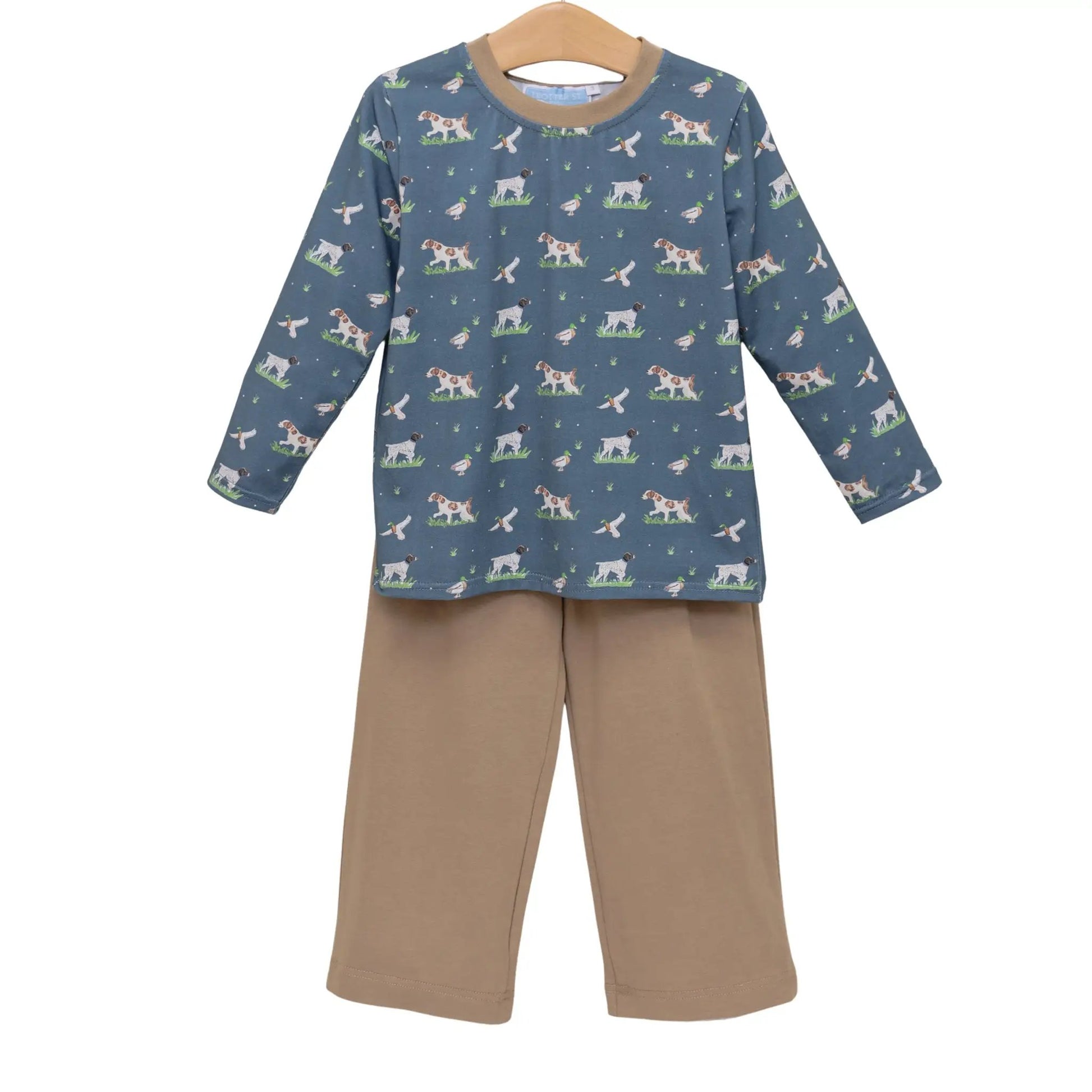 Trotter Street Kids Boys Tan & Blue On the Hunt Pants Set