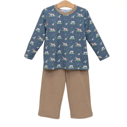 Trotter Street Kids Boys Tan & Blue On the Hunt Pants Set