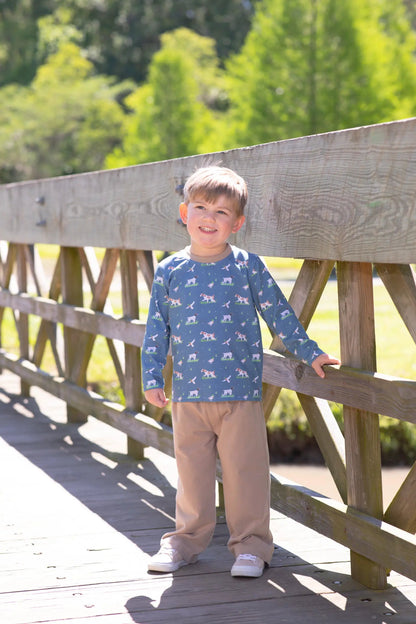 Trotter Street Kids Boys Tan & Blue On the Hunt Pants Set