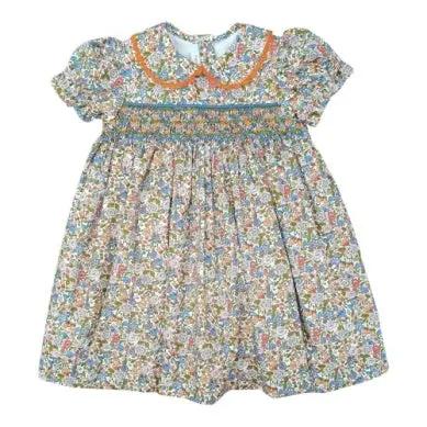 Percy & Tyne Girls Smocked Blue Pheasant Floral Day Dress