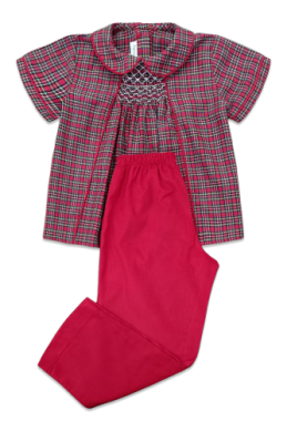 Percy & Tyne Boys Red Holiday Plaid Smocked Pants Set by Percy & Tyne