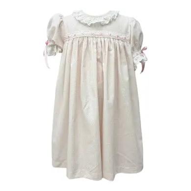 Percy & Tyne Girls Pink Bitty Dots Margaret Dress with Ribbon Trim by Percy & Tyne