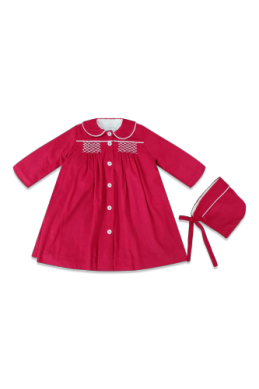 Percy & Tyne Girls Red Corduroy Smocked Coat