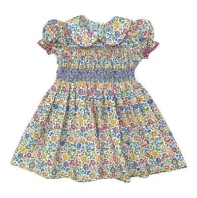 Percy & Tyne Girls Blue Orchard Blossom Floral Smocked Dress