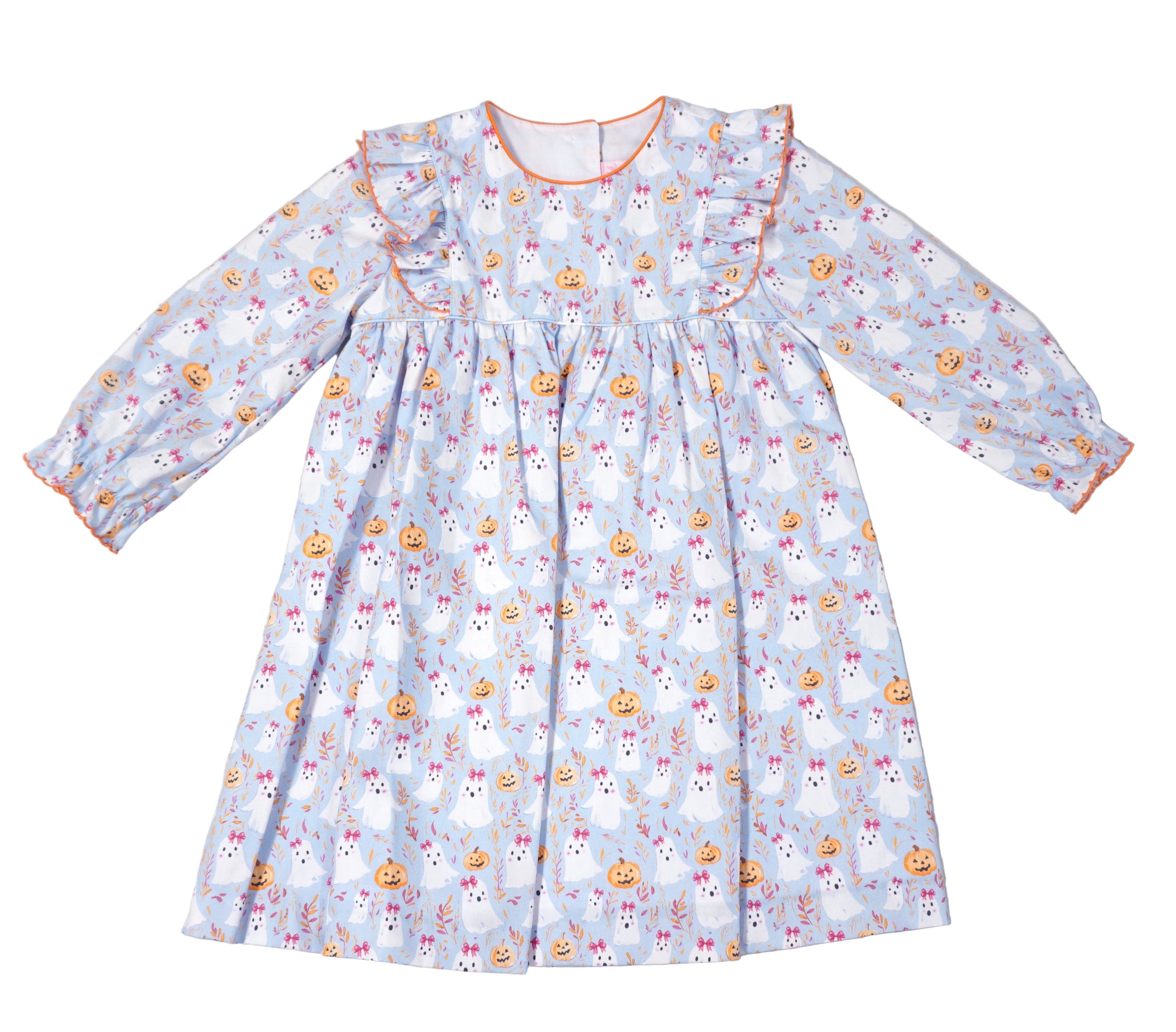 Petit Bebe Girls Blue Halloween Ghosts Print Dress