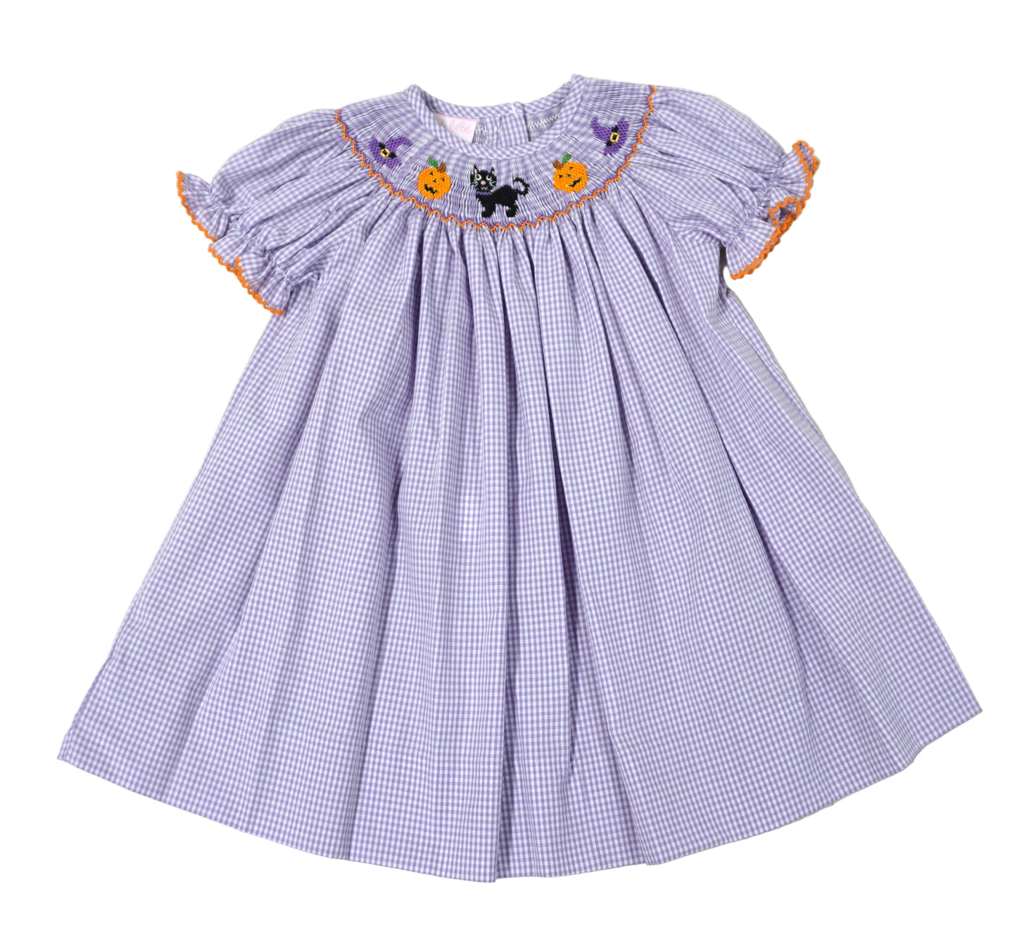 Petit Bebe Girls Purple Gingham Smocked Halloween Bishop Dress by Petit Bebe