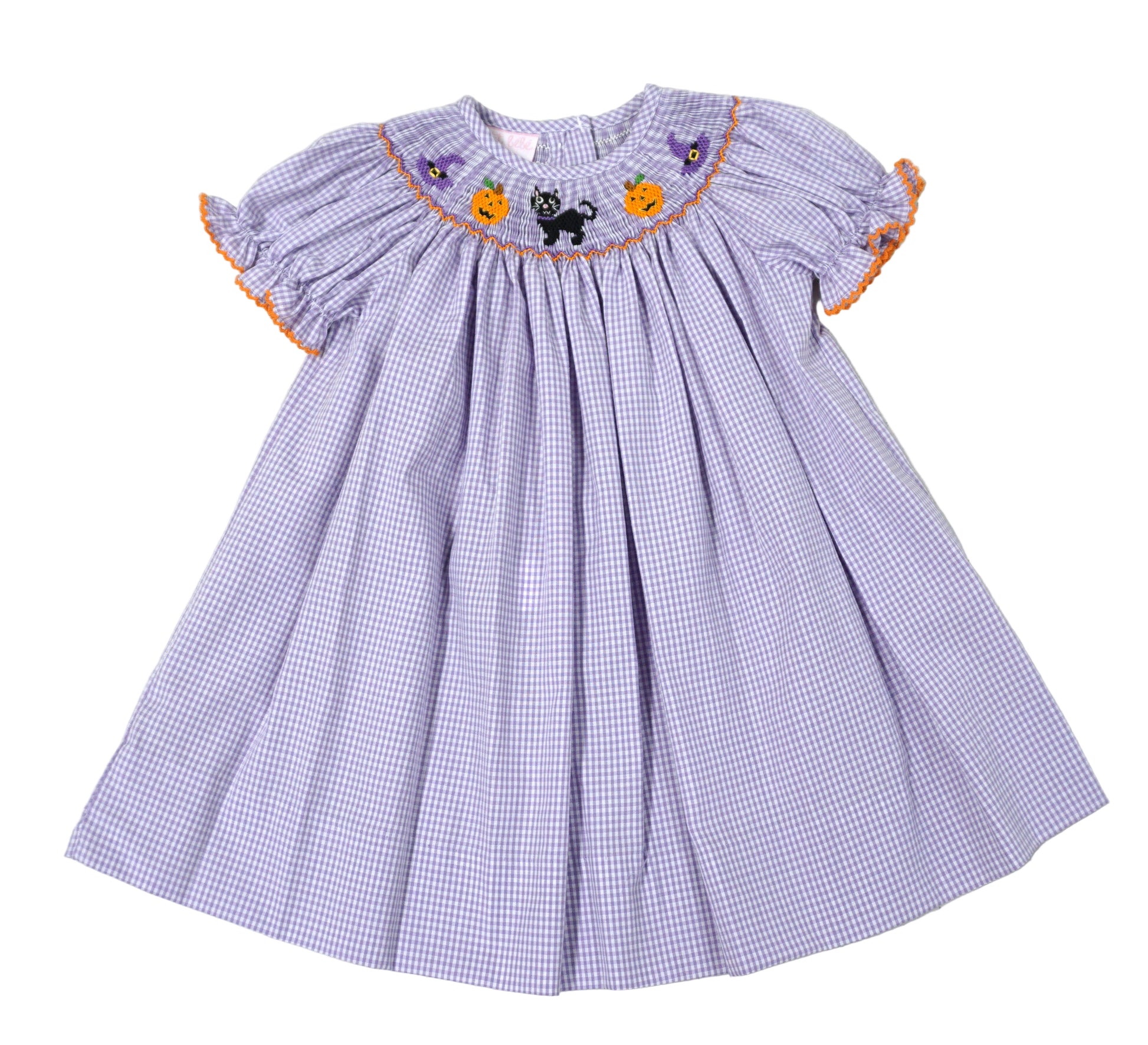 Petit Bebe Girls Purple Gingham Smocked Halloween Bishop Dress